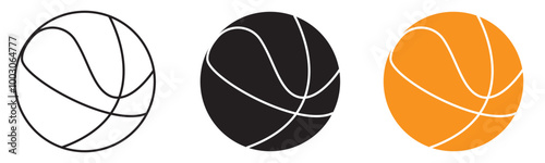 Basketball ball icon set - Line, Glyph, Outline, and Filled vector sports equipment symbols