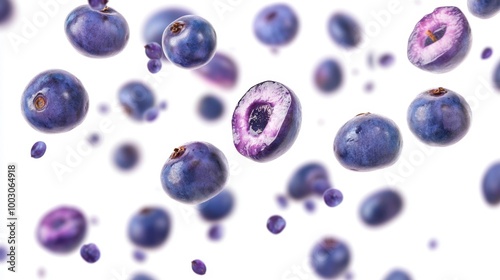 Juicy Blueberries Falling on White Background Generative AI