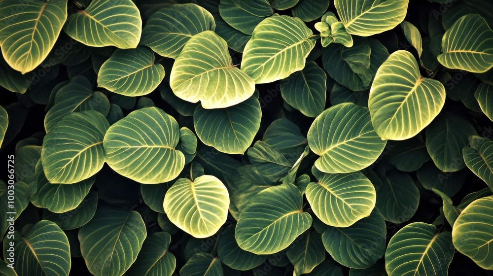 A close-up view of vibrant green leaves with intricate patterns and textures. A close-up view of vibrant green leaves with intricate patterns and textures.