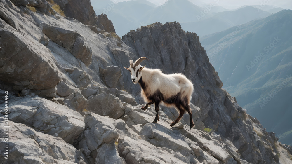 Naklejka premium Mountain goat in the wild . AI generated image, ai.