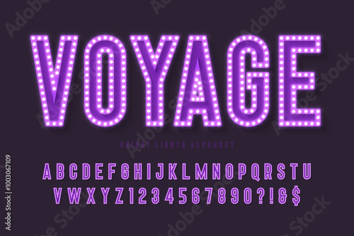 Retro cinema alphabet design, cabaret, fairy LED lamps letters and numbers.