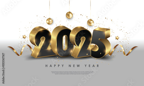 Obraz na plátně Happy New Year 2025 Design Set with 3D numbers and elegant color touch