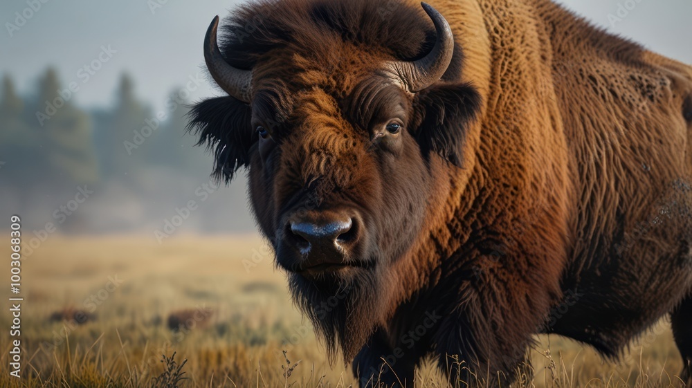 Fototapeta premium realistic illustration of a bison in the savannah