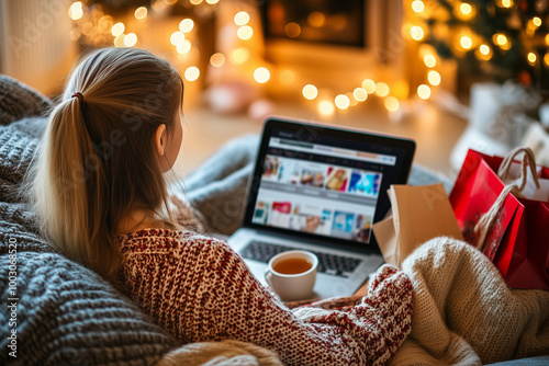 Online shopping with a laptop at home