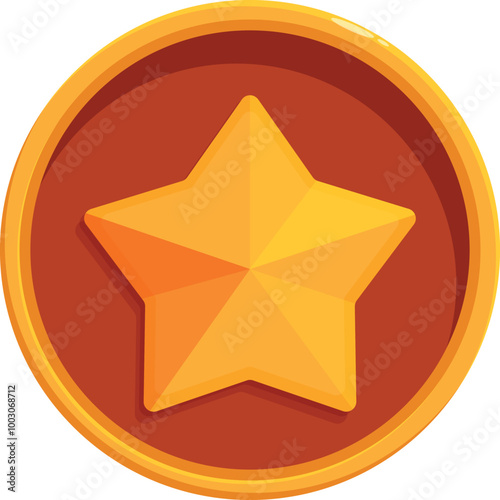Golden coin embossed with a shiny star representing success, achievement and the best result