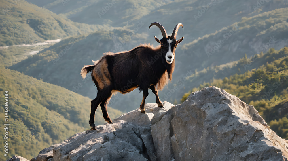 Obraz premium Mountain goat in the wild . AI generated image, ai.