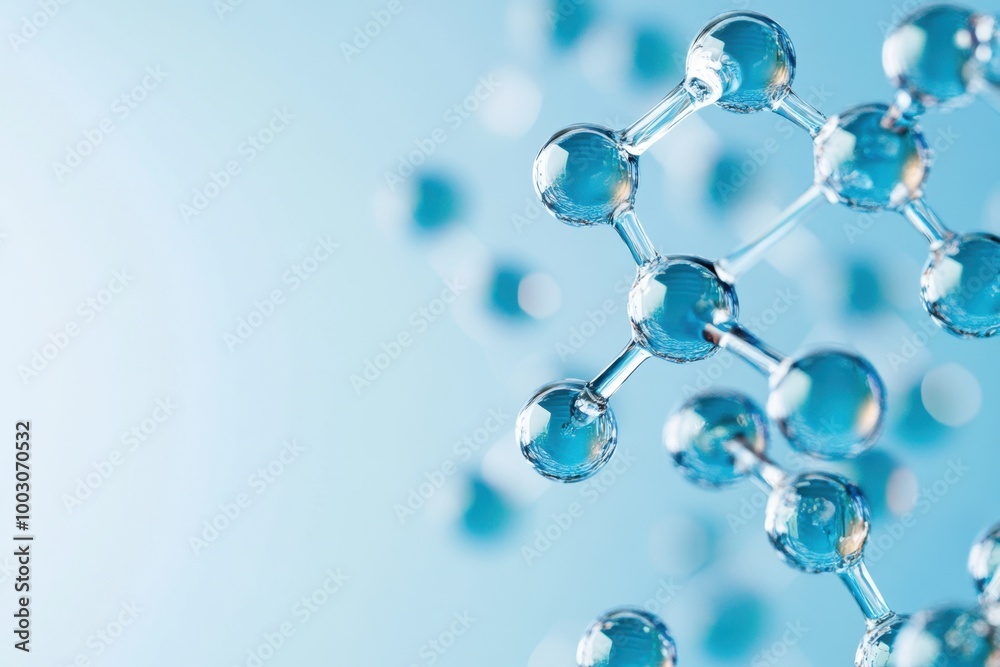 Molecular structure of water depicted in a modern and artistic style with a soft blue background Molecular structure of water depicted in a modern and artistic style with a soft blue background