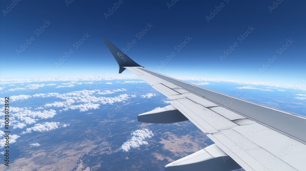 Aerial view from an airplane wing over clouds and landscape. Aerial view from an airplane wing over clouds and landscape.