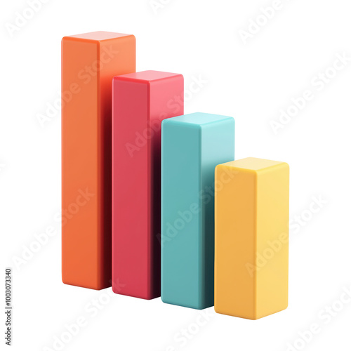 Free Download Colorful 3D bar chart illustration featuring four different bars of varying heights. Representing statistical data in visually appealing manner. Isolated on transparent background, png. - GFXLoad
