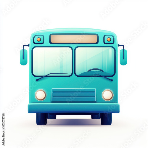 Colorful illustration of a turquoise bus front view, ideal for transport and travel themes in design and marketing.