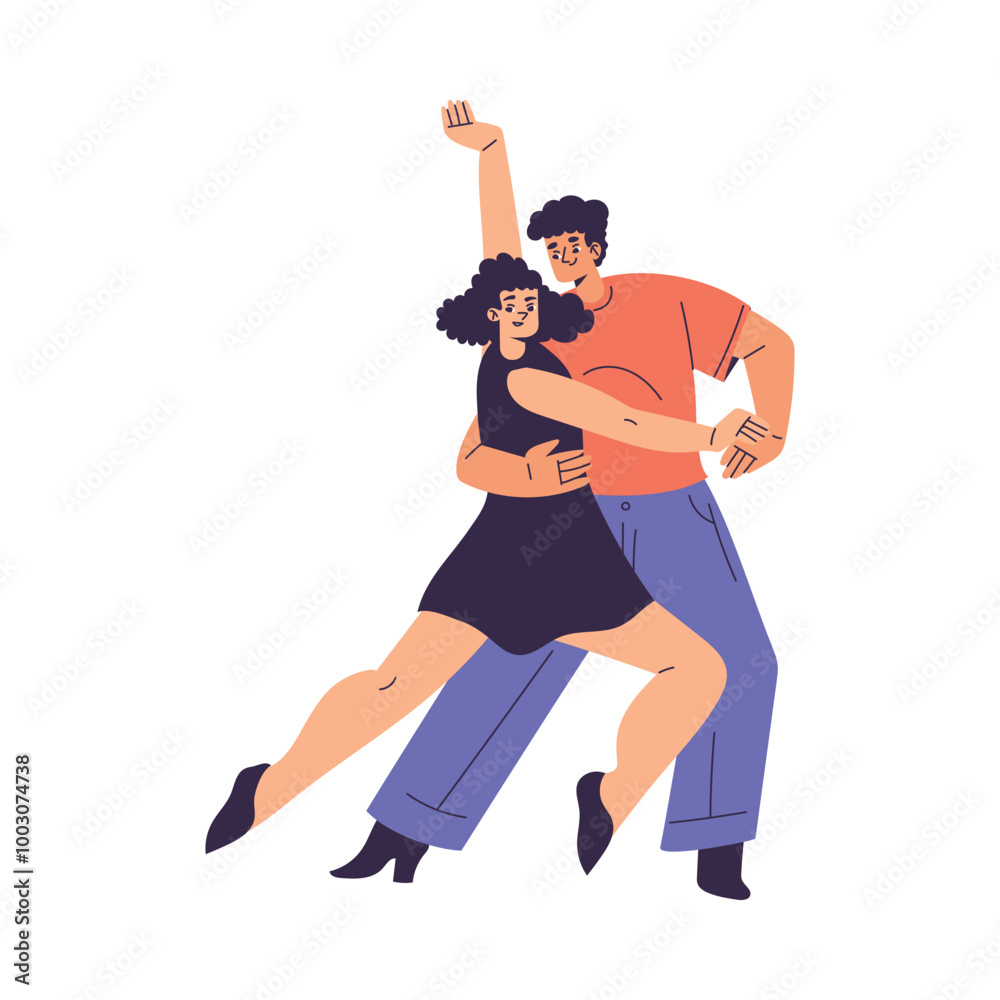 Partner Dance with Man and Woman Character Moving Body to Music Vector Illustration Partner Dance with Man and Woman Character Moving Body to Music Vector Illustration
