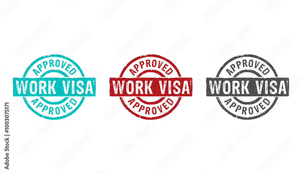 Obraz premium Work Visa approved stamp and stamping