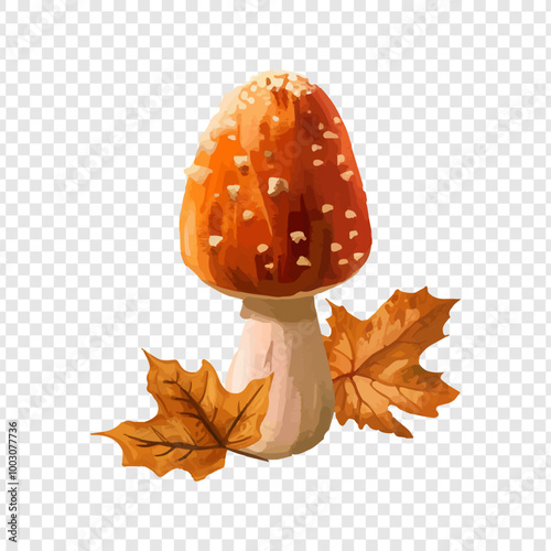 cute cartoon of watercolor amanita muscaria mushrooms isolated on transparent background