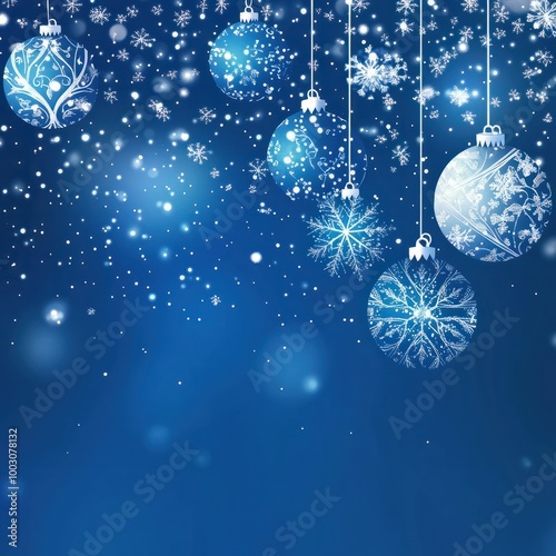 blue christmas background with snowflakes and christmas balls
