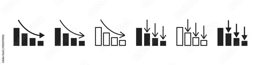Reduction chart icon set. Decrease arrow down. Vector illustration. Reduction chart icon set. Decrease arrow down. Vector illustration.