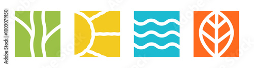 4 elements logo for rest. Sun, water, earth and air. Vector illustration