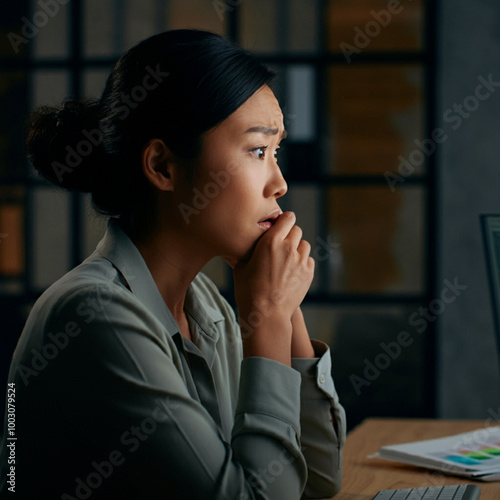Woman Interacting with Holographic Interface and AI Icons, Futuristic Data Analysis, Artificial Intelligence, and Computer Technology