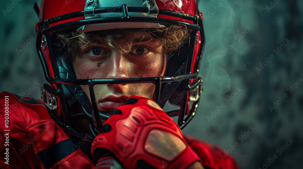 Portrait of Player with Football Helmet
