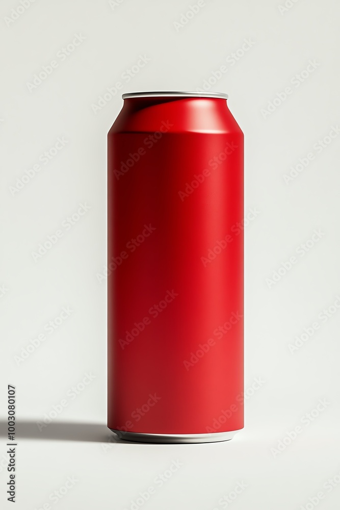 A red soda can standing upright on a white background, modern minimalist product design A red soda can standing upright on a white background, modern minimalist product design