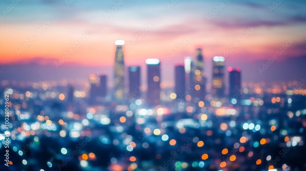 LA skyscrapers out of focus
