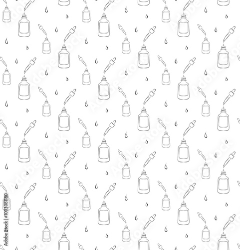 Line Art seamless pattern Products serum on White Background for Skin Care. Beauty Products for beauty salon, health industry, makeup artist.
