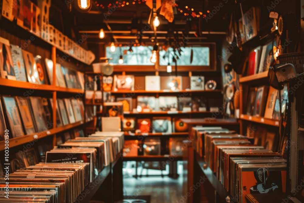 A store with many records on the shelves, generative ai image A store with many records on the shelves, generative ai image