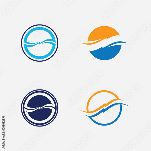 wave and water Isolated round shape logo Blue color Sea, ocean, river surface