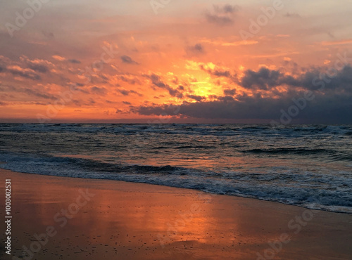 Dramatic sky over the Baltic Sea. Sunset on the Curonian Spit near Nida, Lithuania.