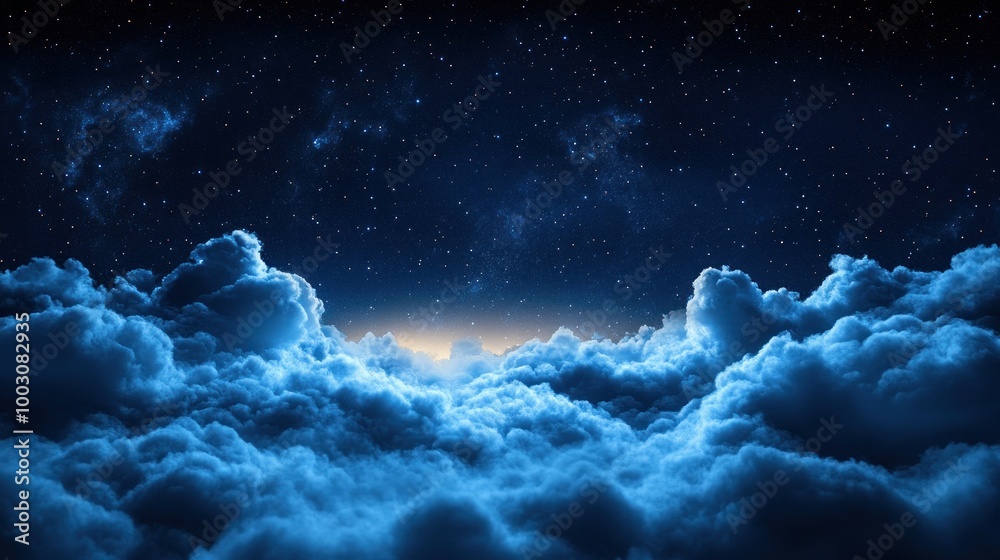 Fototapeta premium A serene night sky filled with clouds and twinkling stars, evoking tranquility and wonder.