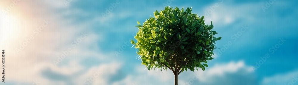 Single tree against blue sky background Single tree against blue sky background