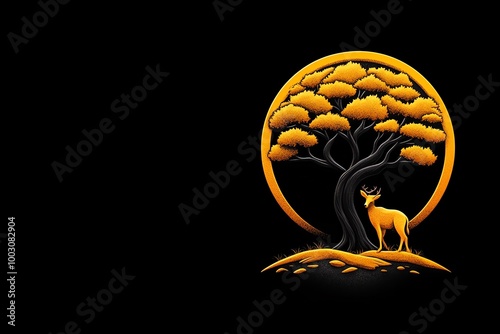 Simple wildlife conservation logo, with a stylized tree and animal silhouette, representing the protection of natural habitats photo