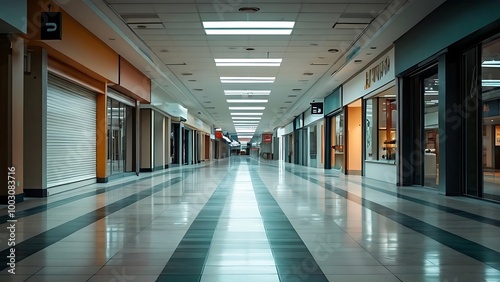 A dubai shopping mall corridor with empty storefronts and soft overhead full of lighting, capturing a quiet moment ,corridor in a hotel