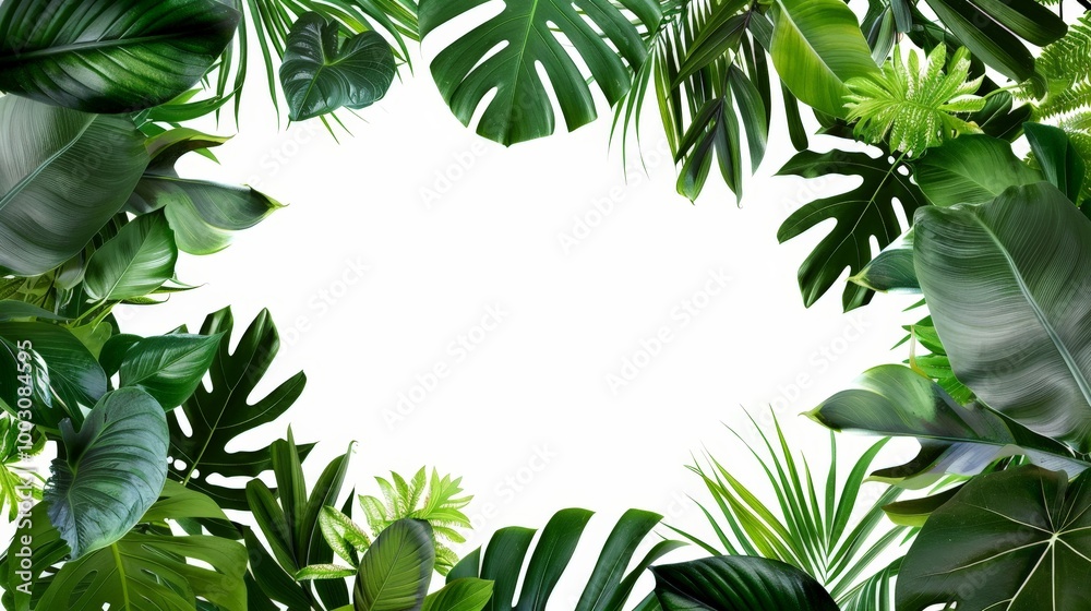 Fototapeta premium Tropical Leaves Frame Isolated On White