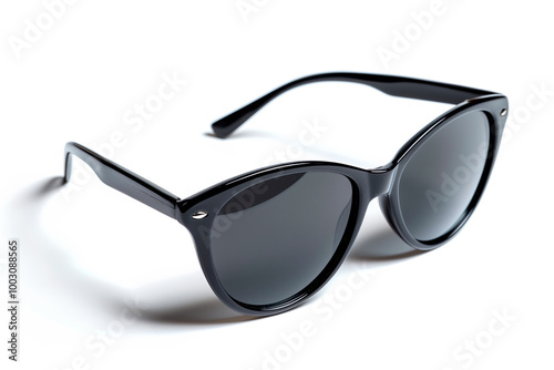 Black sunglasses with dark lenses isolated on white background. Classic eyewear conceptm stylish design and simplicity