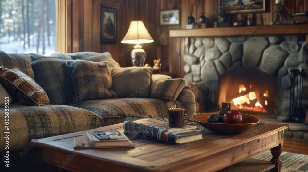 Cozy living room with a fireplace, sofa, and coffee table, evoking warmth and relaxation. Cozy living room with a fireplace, sofa, and coffee table, evoking warmth and relaxation.
