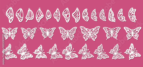 Set of butterfly wings earrings designs, laser cut jewelry pendants templates.