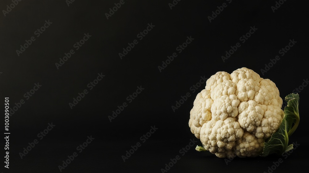 A single cauliflower on a dark background, highlighting its texture and form. A single cauliflower on a dark background, highlighting its texture and form.