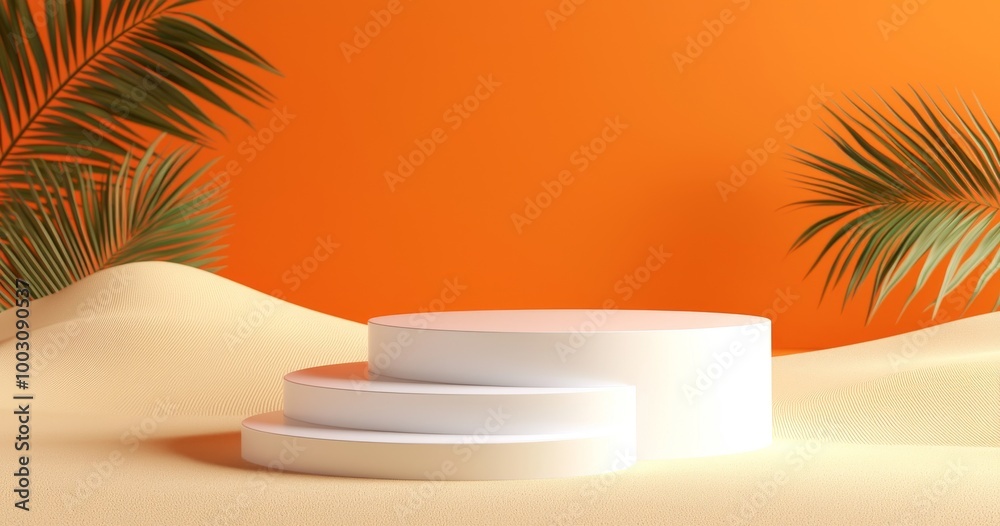 Abstract orange and blue geometric shape mockup, modern minimalist for podium or showcase displays