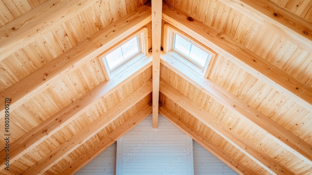In construction are geometric wooden triangles painted in a modern style. Wooden background. Modular roofs and panels. In construction are geometric wooden triangles painted in a modern style. Wooden background. Modular roofs and panels.