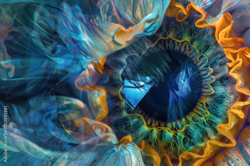 Naklejka premium Iris Luminescence X-Ray Luminogeam Refractograph Photography with Free Space for Text on the Right, photo
