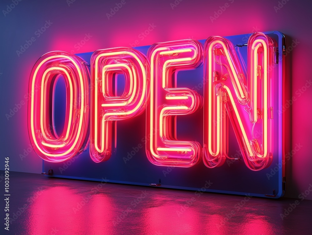 A vibrant neon “OPEN” sign glowing in striking pink and blue colors. The bright, retro-inspired lights create a welcoming and modern atmosphere, perfect for storefronts, restaurants, or bars. A vibrant neon “OPEN” sign glowing in striking pink and blue colors. The bright, retro-inspired lights create a welcoming and modern atmosphere, perfect for storefronts, restaurants, or bars.