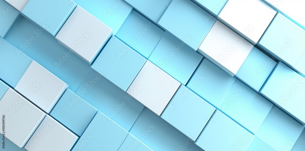 Three-dimensional rendering of a cluster of blue cubes arranged geometrically Three-dimensional rendering of a cluster of blue cubes arranged geometrically