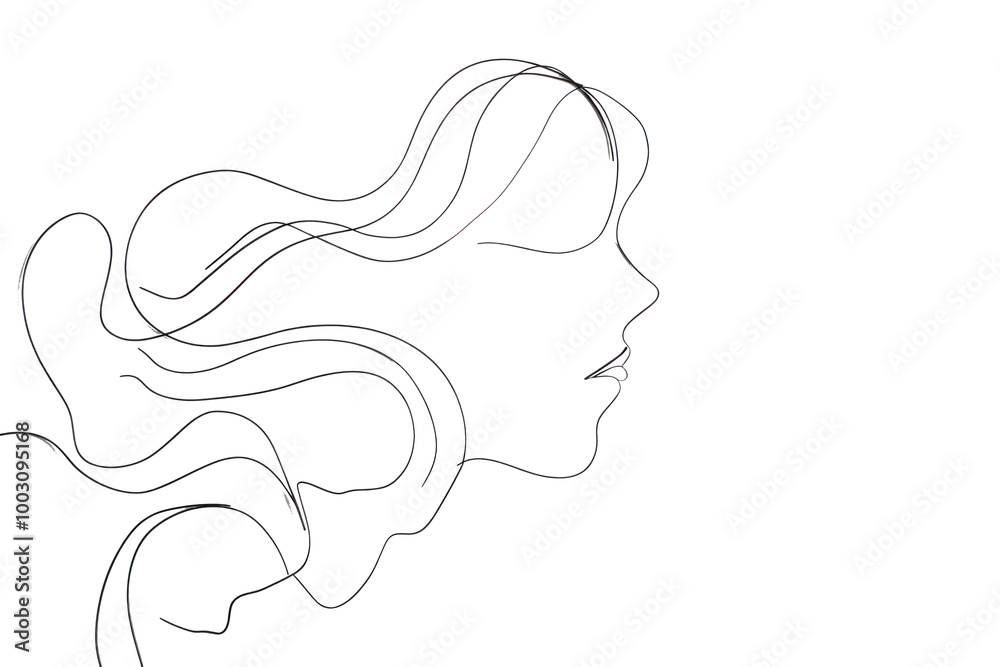 A minimalist artwork featuring a one-line drawing against a white background, depicting the silhouette of a girl traced with a continuous black line A minimalist artwork featuring a one-line drawing against a white background, depicting the silhouette of a girl traced with a continuous black line