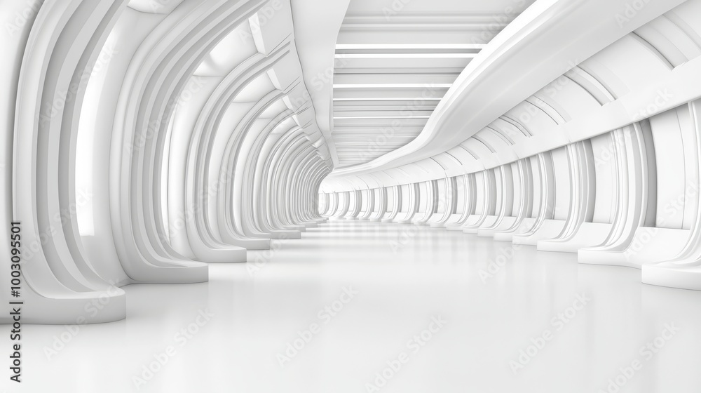 Obraz premium White futuristic geometric tunnel, architecture design concept, 3D rendering.