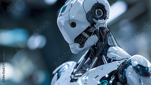 Futuristic humanoid robot in a tech lab showcasing advanced robotics technology. Generative by AI