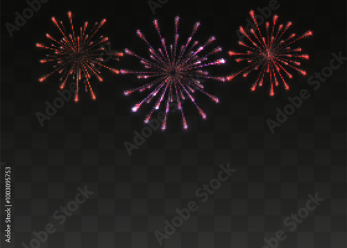 Colorful exploding fireworks in the sky - celebration card, festival banner. Vector.
