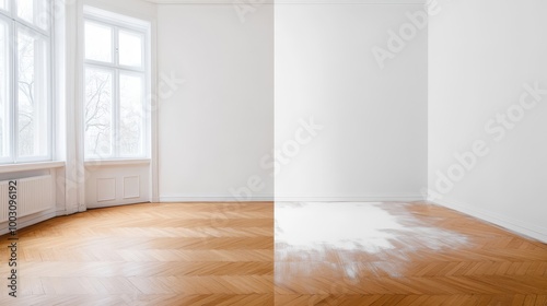 Empty Room with Hardwood Floor and Bright Windows