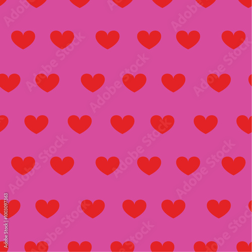 vector seamless valentine red hearts on pink background