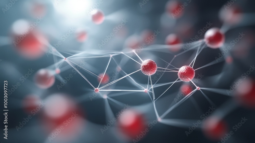 Abstract Visualization of Red Molecules and Connections Abstract Visualization of Red Molecules and Connections