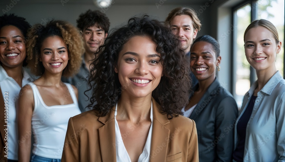 Multiracial businesspeople smiling at the camera in a modern office. Diverse team of businesspeople and inclusivity concept Multiracial businesspeople smiling at the camera in a modern office. Diverse team of businesspeople and inclusivity concept
